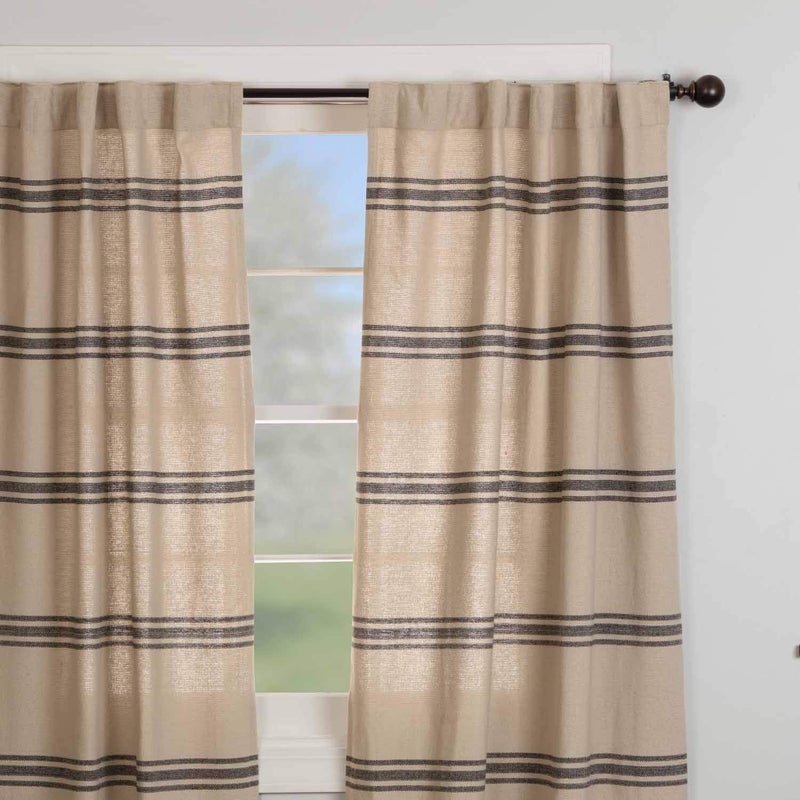 Piper Classics Mill House Stripe Black Panel Panel Curtains, Set of 2 Panels, 84" Long, Farmhouse Primitive Grain Sack Stripe Window Drapes, Beige & Black - Image 3